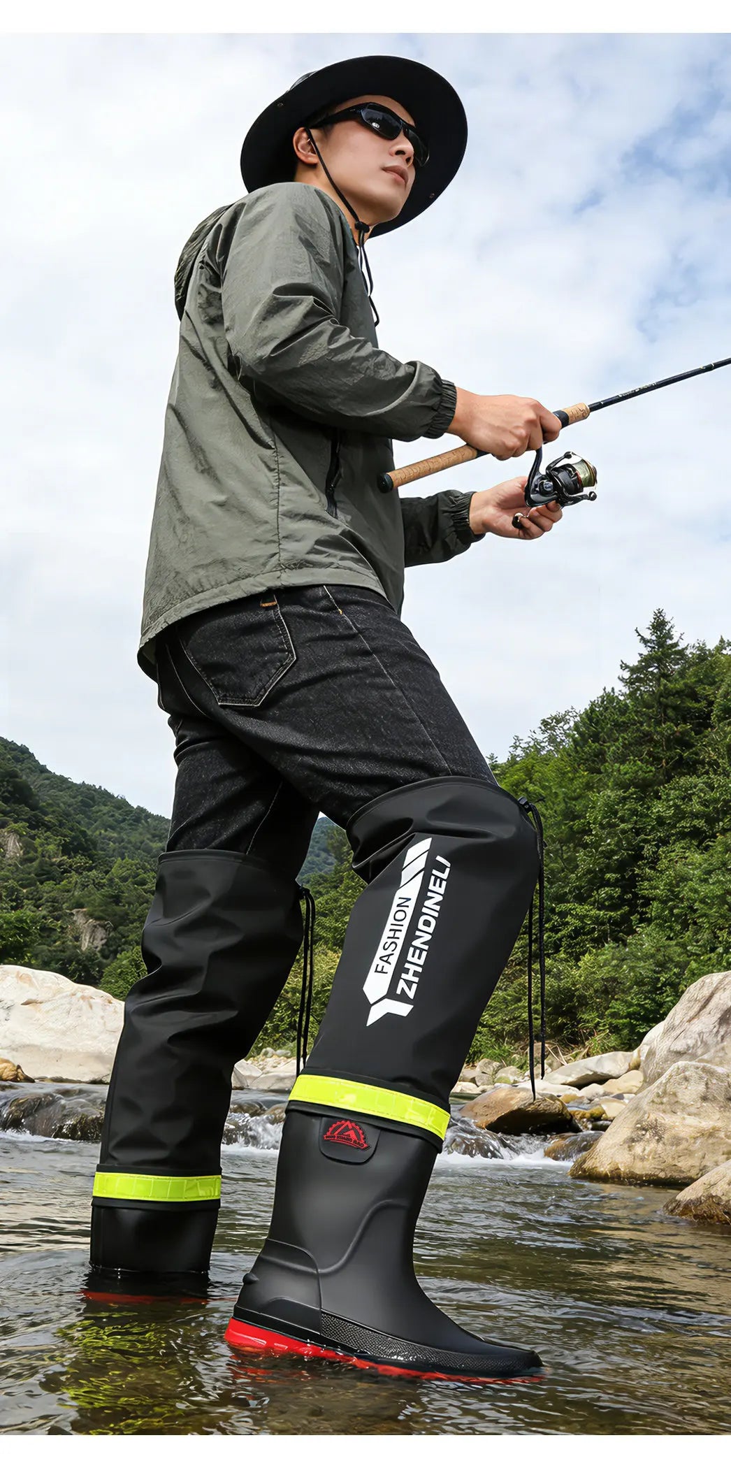 Foldable outdoor high-top rain boots men's lure waterproof anti-slip lure fishing wading boots rice transplanting stream tracing