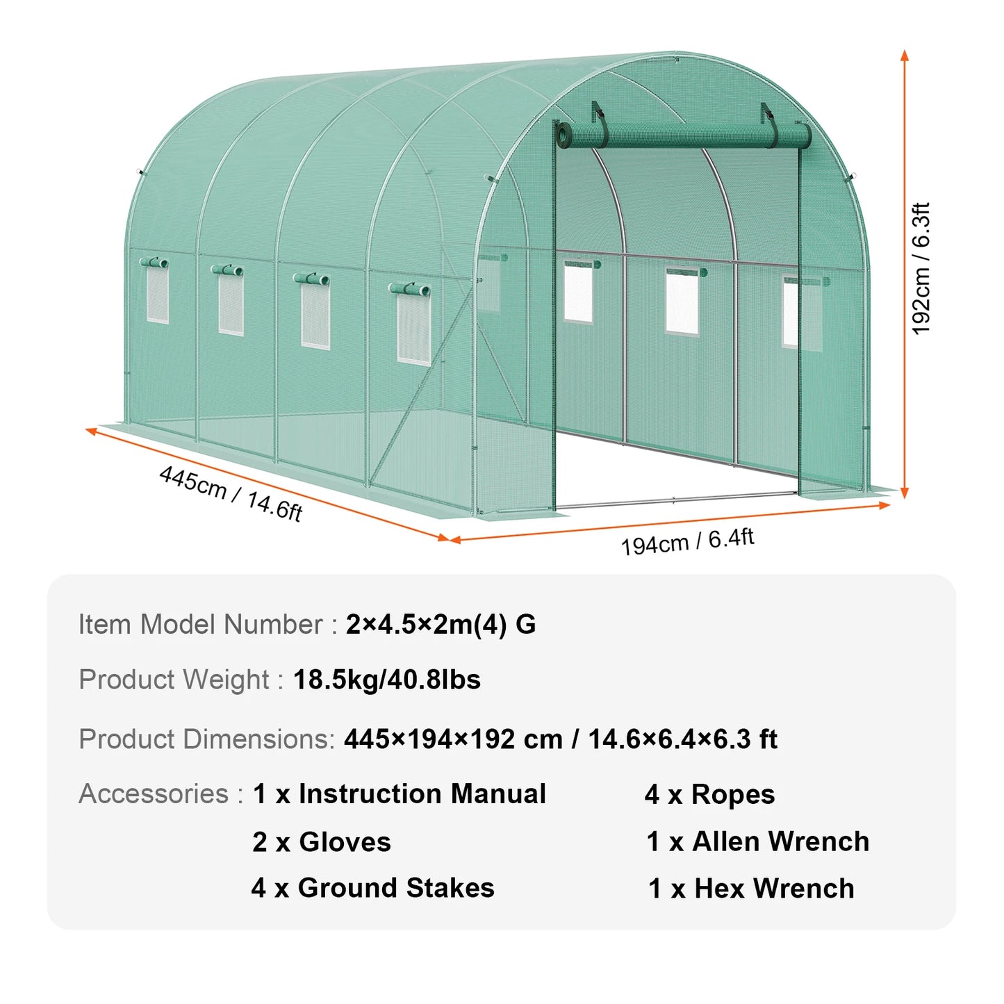 SucceBuy Walk-in Tunnel Greenhouse Hoop House Greenhouse Tunnel Plant Hot House with Steel Frame PE Cover Roll-up Zipper Door