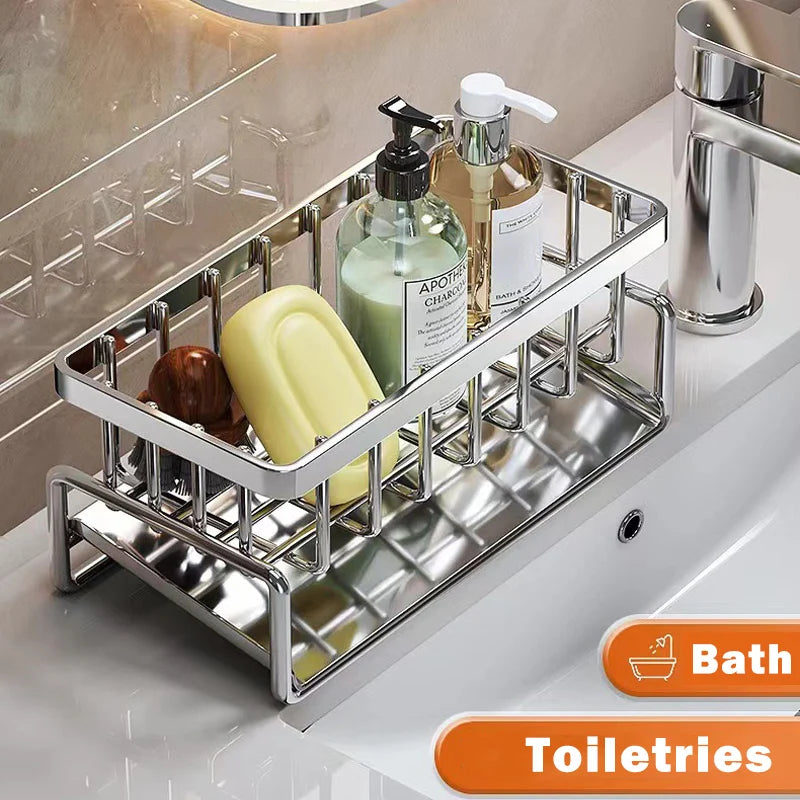 Stainless Steel Sink Organizer Rack For Sponges And Tools
