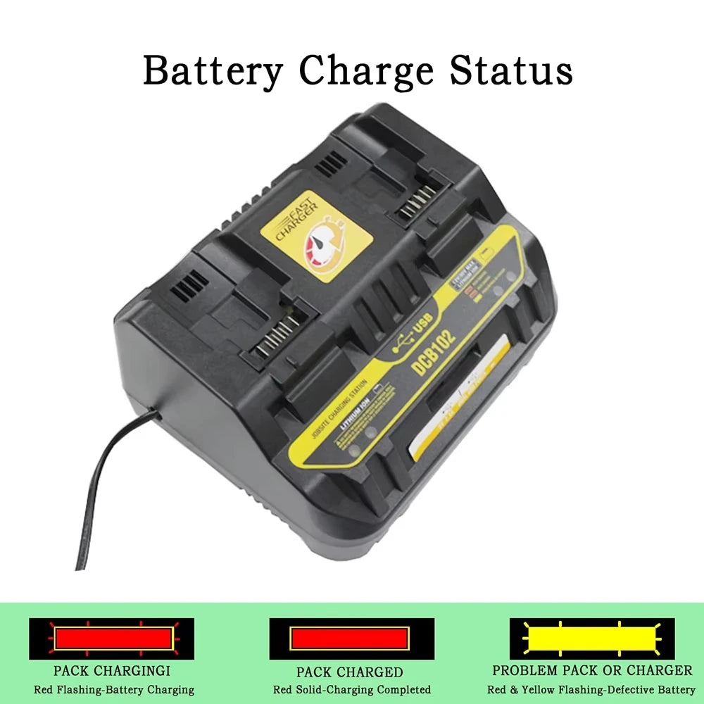 NEW Fast charging DCB102 Li-ion Battery charger For DeWalt 12V 14.4V 18V 20V DCB105 DCB200 double charging postion with USB Port