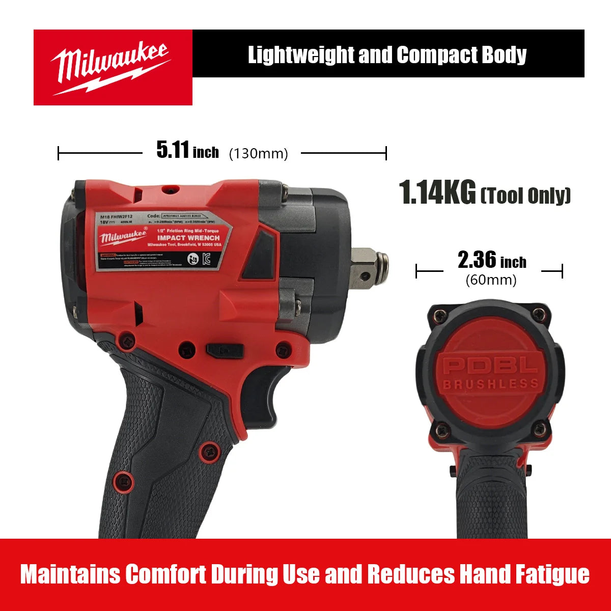 Milwaukee 400N Brushless Cordless 1/2 Electric Wrench Car Truck Repair Screwdriver Impact Drill Rechargable For 18V Battery Tool