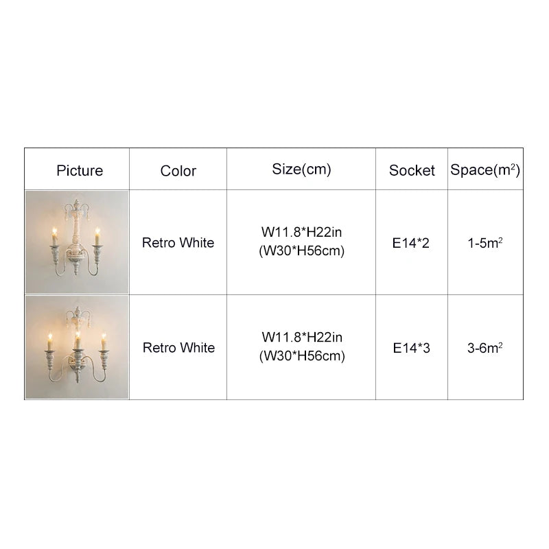 3 Lights Wooden Wall Lamp Retro White Wall Sconce French Country Wall Lights For Living Room Bedroom Stairs Interior Lighting