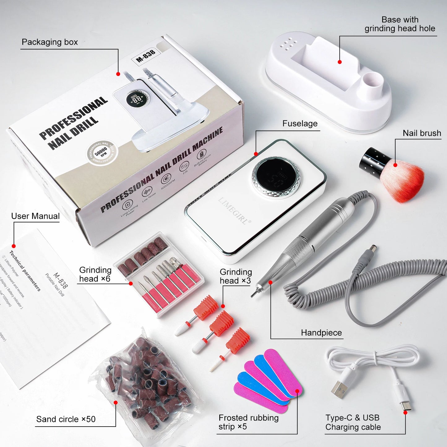 Professional Electric Nail File 50000RPM Cordless Nail Drill Kit For Home Salon Manicure Pedicure Care
