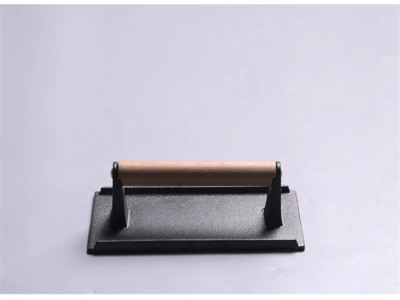 1pc Cast iron Rectangular Meat Press Round Heavy-Duty Steak Burger Press Barbecue Press For Flat Top Grill Hamburger Grinder