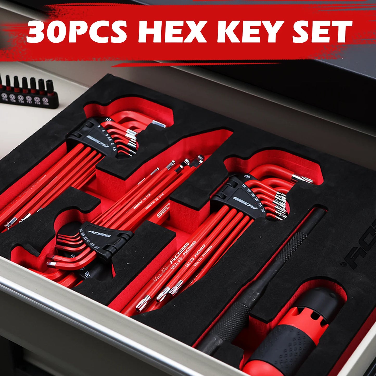 SEDY 30pcs Long Arm Ball End L-Hex & Torx Key Set with Grip Handle Hex Key Wrench Set with T-Handle and Extension Bars