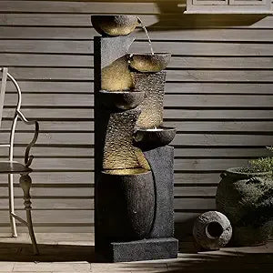Cascading Modern Water Fountain with Warm Lights for Garden