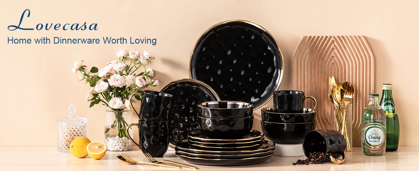 Premium Ceramic Dinnerware Set With Contemporary Decorative Rim Design