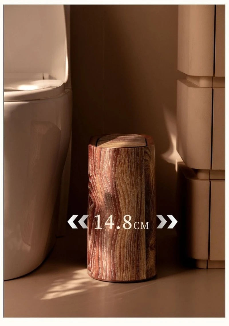 Wood Grain Trash Can with Lid Bathroom Litter Bins Large Capacity Wastebasket Living Room Toilet Retro Household Recycle Bin