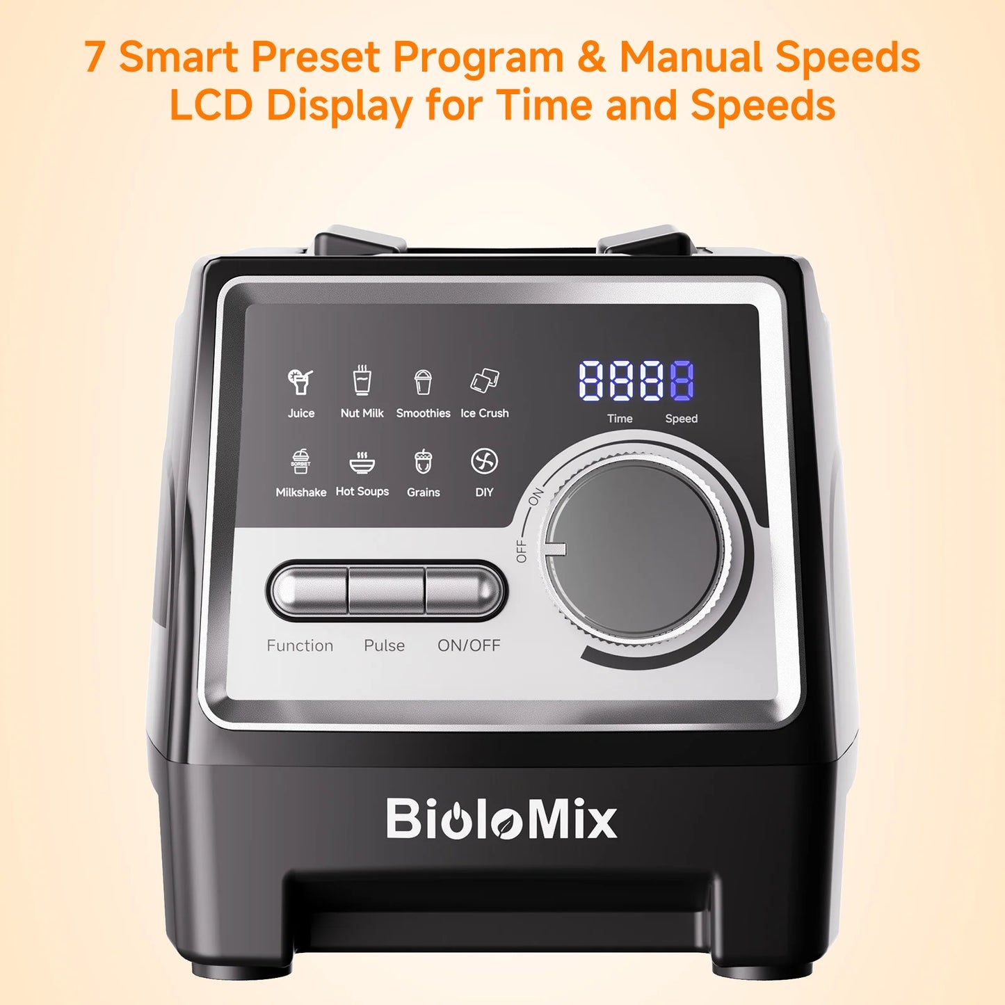 BioloMix 1500W Professional Blender With 2.6L BPA Free Jar With 6 Blades, 7 Preset Program for Smoothies, Shakes, Nut Milk