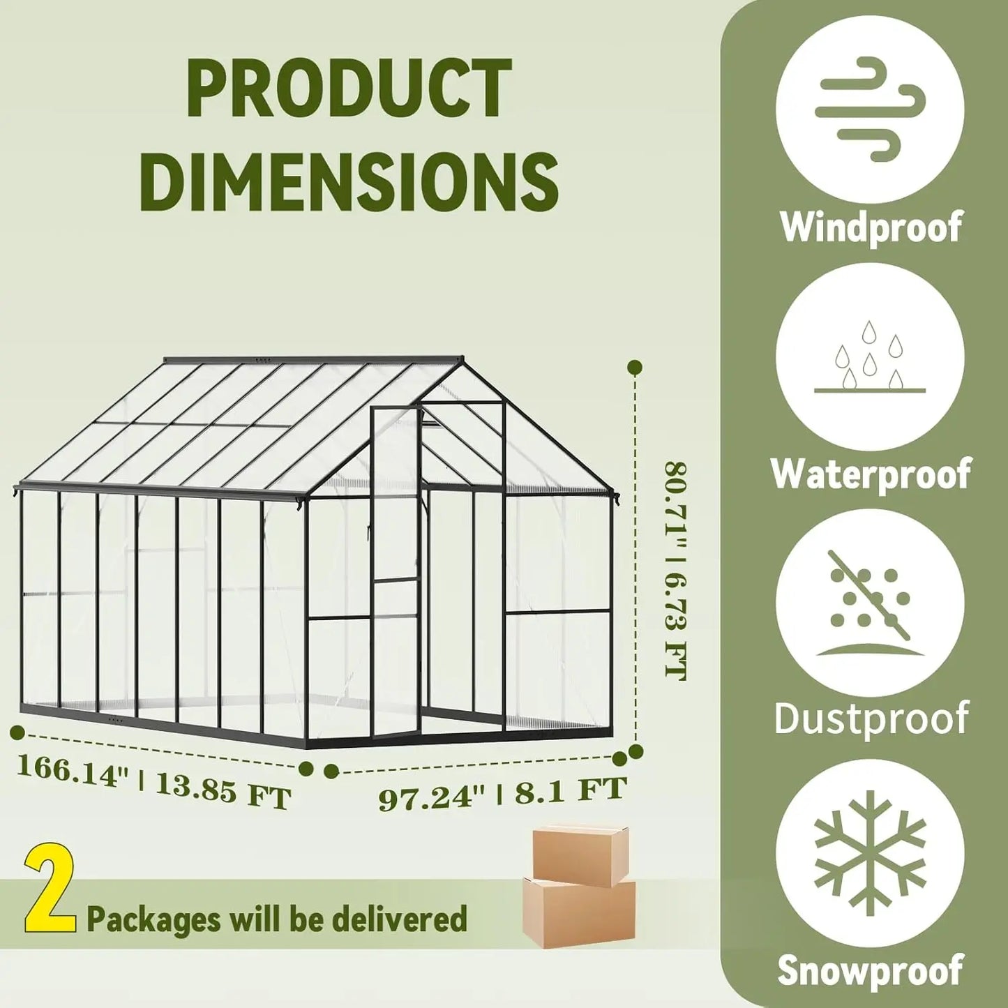 8x14 FT Outdoor Greenhouse – Heavy-Duty Aluminum Frame, Polycarbonate Panels, Easy Assembly for Backyard Garden. Customized