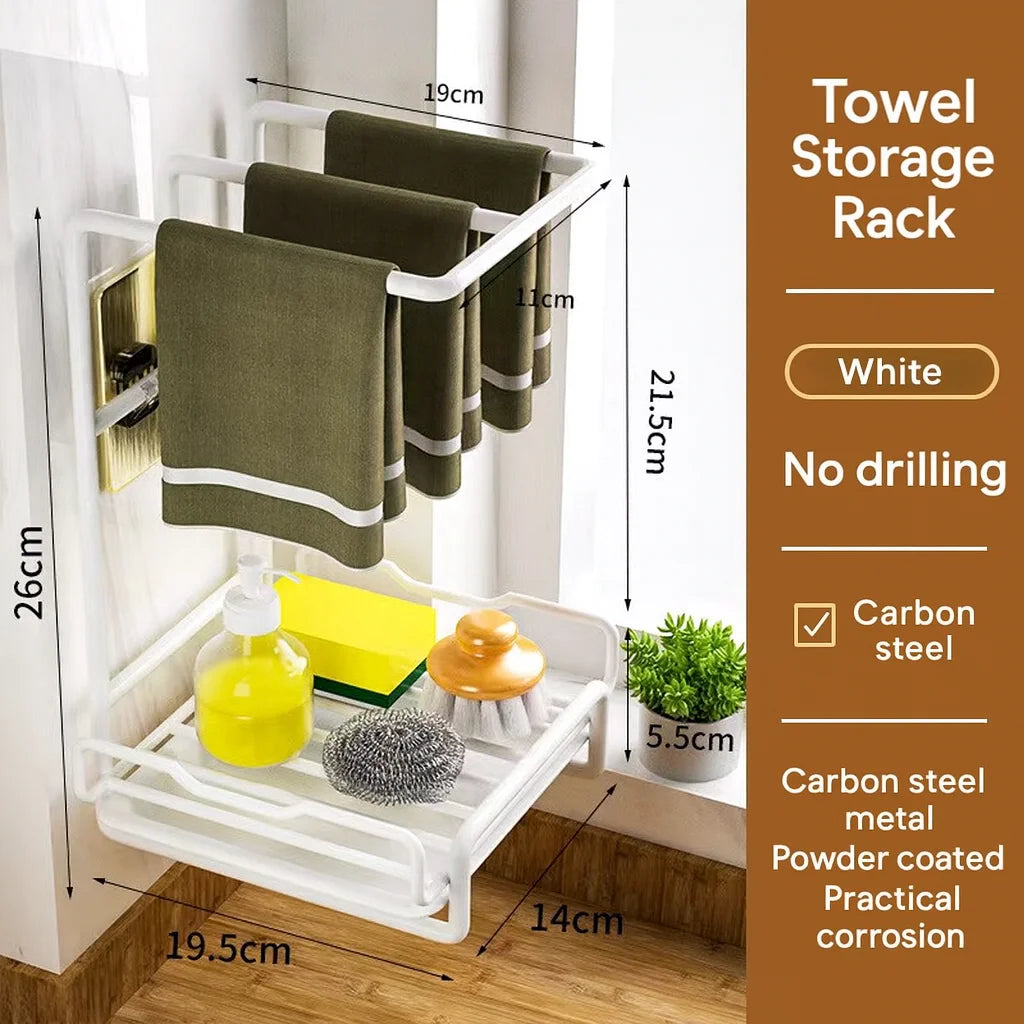 Punch Free Wall Mounted Kitchen Rack Towels And Rags