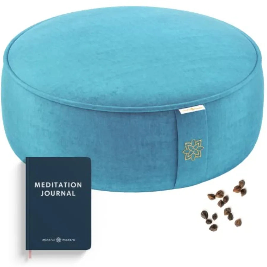Velvet Meditation Cushion Luxe Zafu Yoga Floor Pillow Seat Posture Support Buckwheat Hull Filled Large Round Cushion with Remov