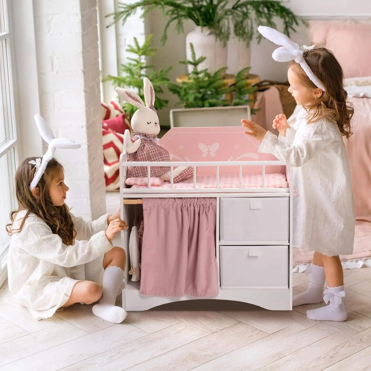 Rolife Wooden Doll Crib With Storage And Changing Table