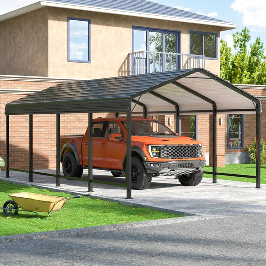 Carport 12x20 Feet Metal Carport with Enhanced Base Outdoor Heavy Duty Garage Galvanized Car Shelter for Pickup Boat Car and Tractors