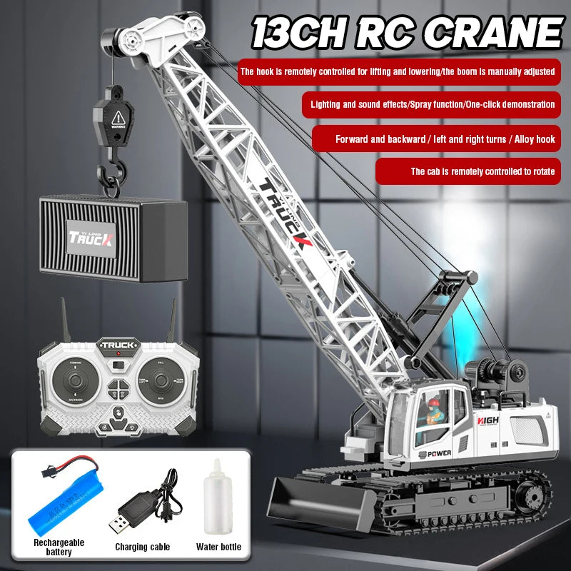 RC Crane Tractor 2.4G 15/13/11/9CH Children Electric Alloy Arm Remote Control Truck Engineering Vehicle Electric Spray Xmas Gift