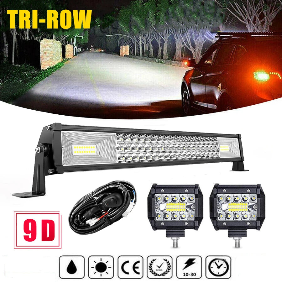 22inch LED Light Bar+4inch Led Work Light Kit With Switch On/Off Wiring Harness Kit Led Off Road Driving Working Lights DC12-24V