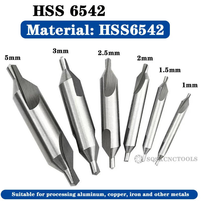 HSS Combined Center Drills Ti-Coated 60 Degree Countersinks Angle Bit Set 6pcs 1.0-5mm Metal Centering Dril Bit Lathe W6542 M35