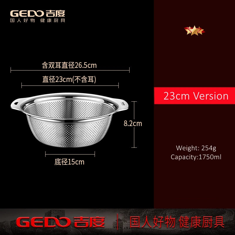 LFGB Certification 304 Stainless Steel Kitchen Washing Drainage Basin 23cm~31cm Diameter Colander with Dense Small Holes