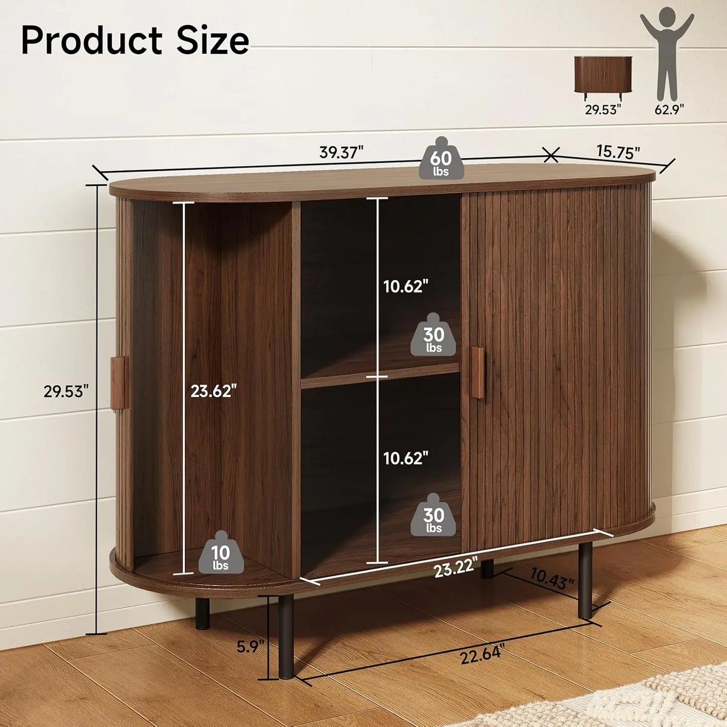 40" Modern Sideboard Buffet Cabinet with Storage - Sliding Door & Adjustable Shelves, Coffee Bar Console for Kitchen/Entryway