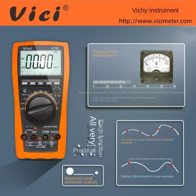 Vici VC99 6000 Counts Auto-Ranging Multimeter AC/DC Tester for Home/Electricians, Data Hold/Temperature/NCV, CE Certified