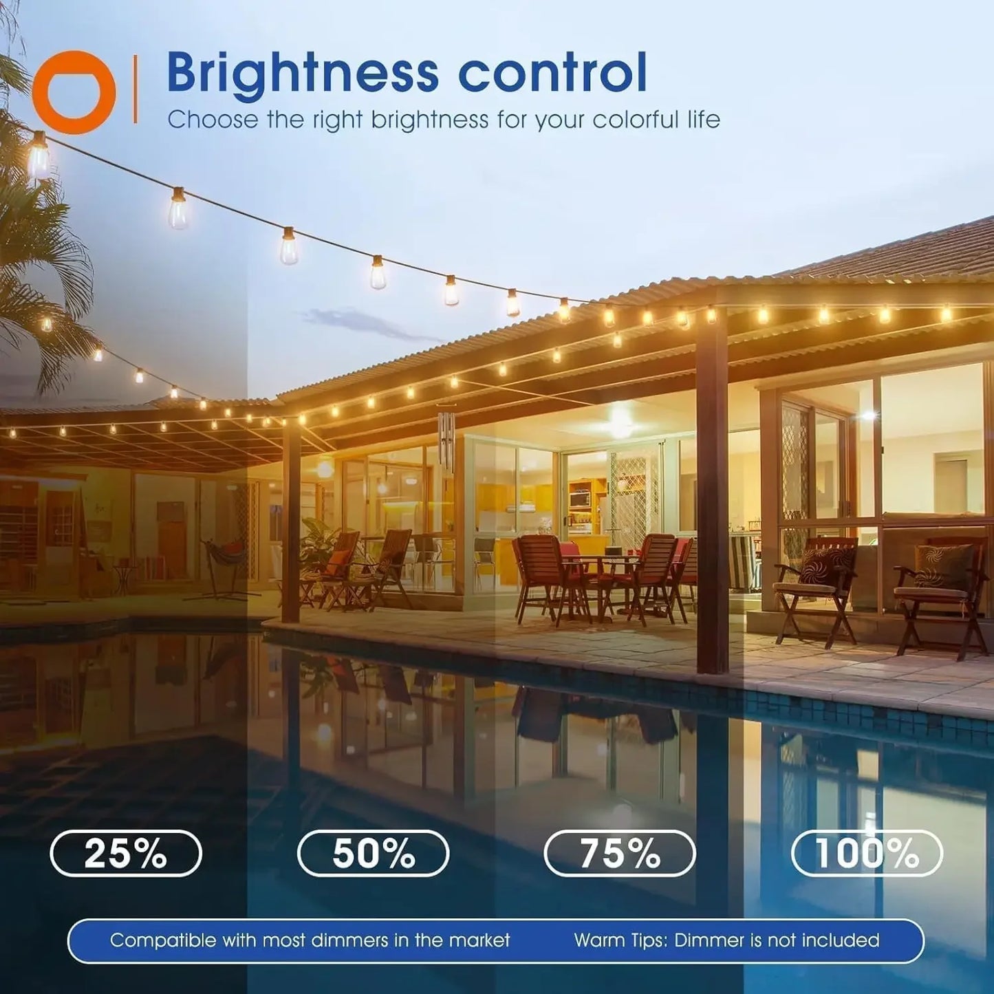 150FT LED Outdoor String Lights Waterproof Patio Lights Shatterproof Bulbs Dimmable Hanging Lights