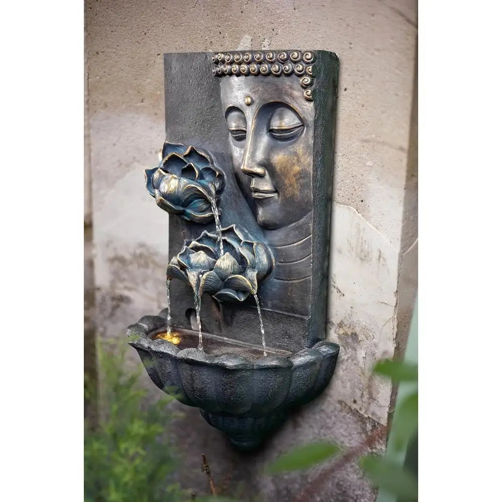 Indoor/Outdoor Wall Fountain with Cascading Lotus Buddha, 32.3'' Tall, Perfect for Home and Garden Decor