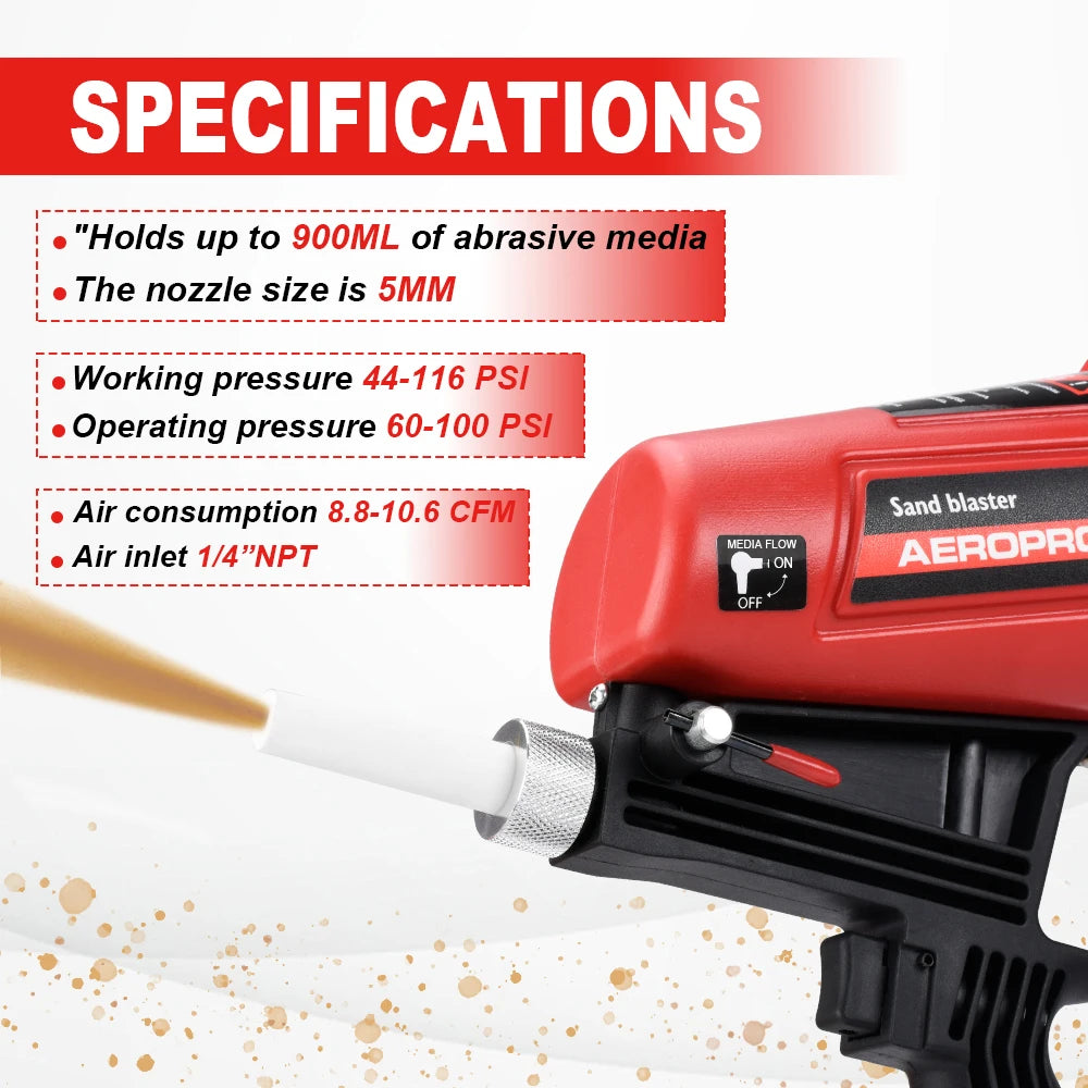 AEROPRO Air Sand Blaster Gun Kit Spray Paint Gun  Machine Handheld Pneumatic Blasting Gun For Paint Removal, Metal Rust Remover