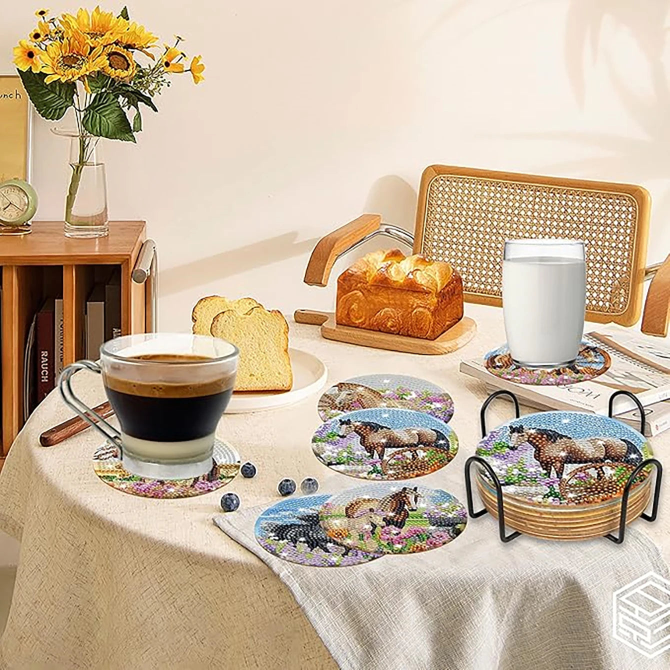 8 pieces/set animal horse pattern diamond painted coaster set with holder DIY coaster beginner coaster, craft supplies gift
