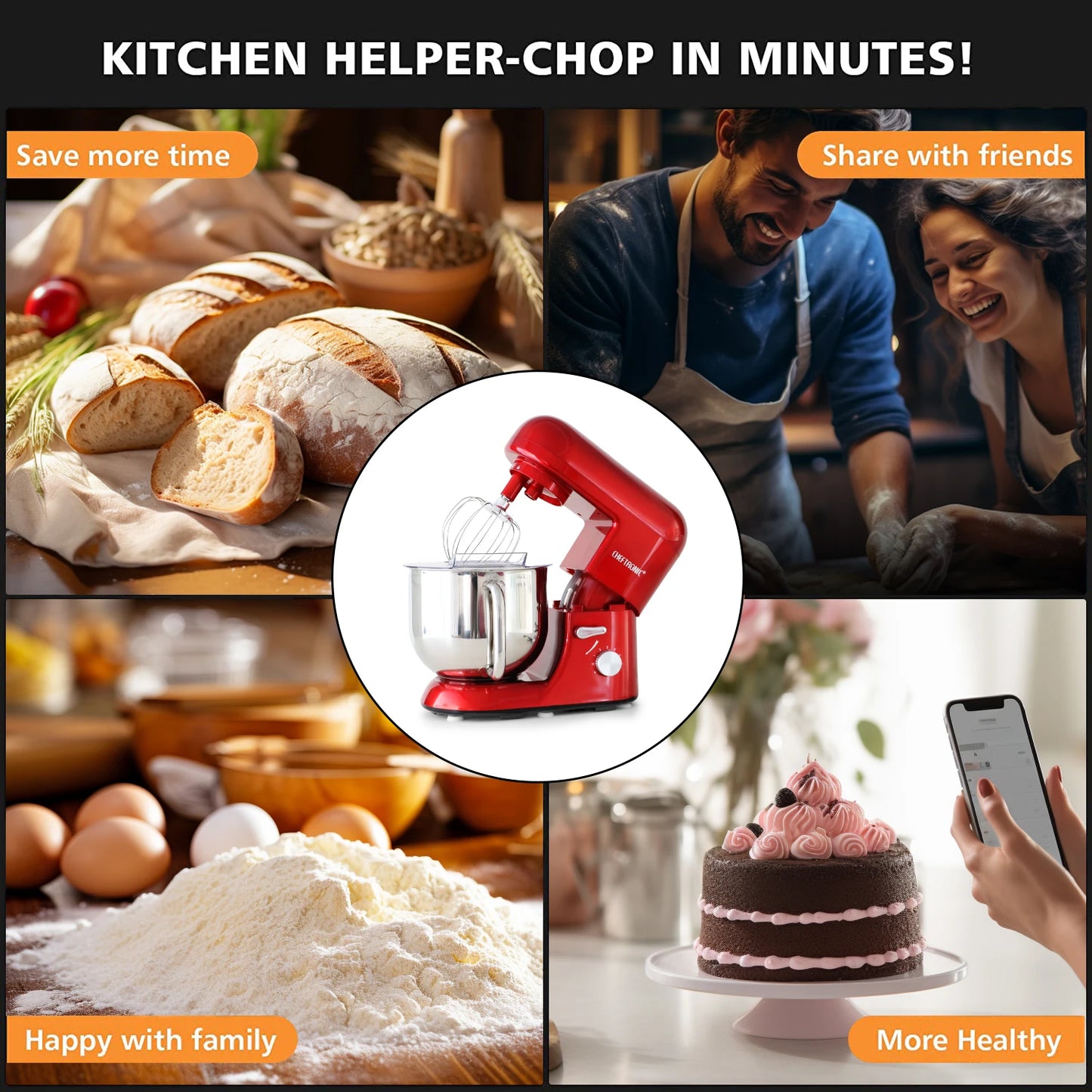 Cheftronic Stand Mixer With Tilt Head And Attachments