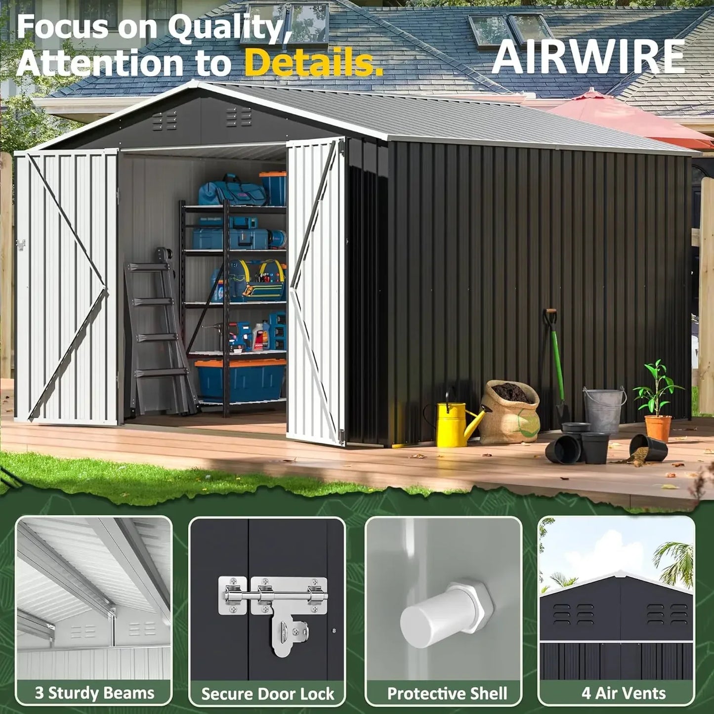 Durable Aluminum Outdoor Storage Shed With Lockable Doors