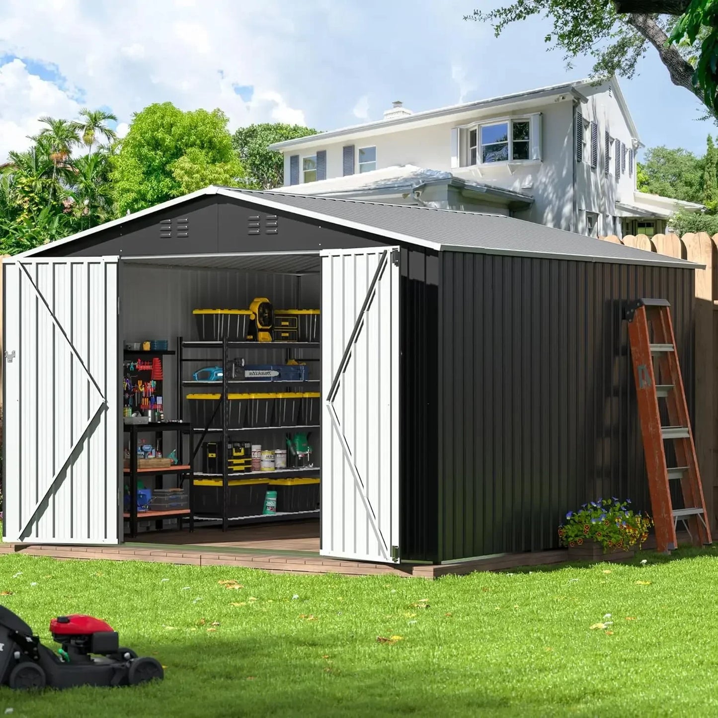 Durable Aluminum Outdoor Storage Shed With Lockable Doors