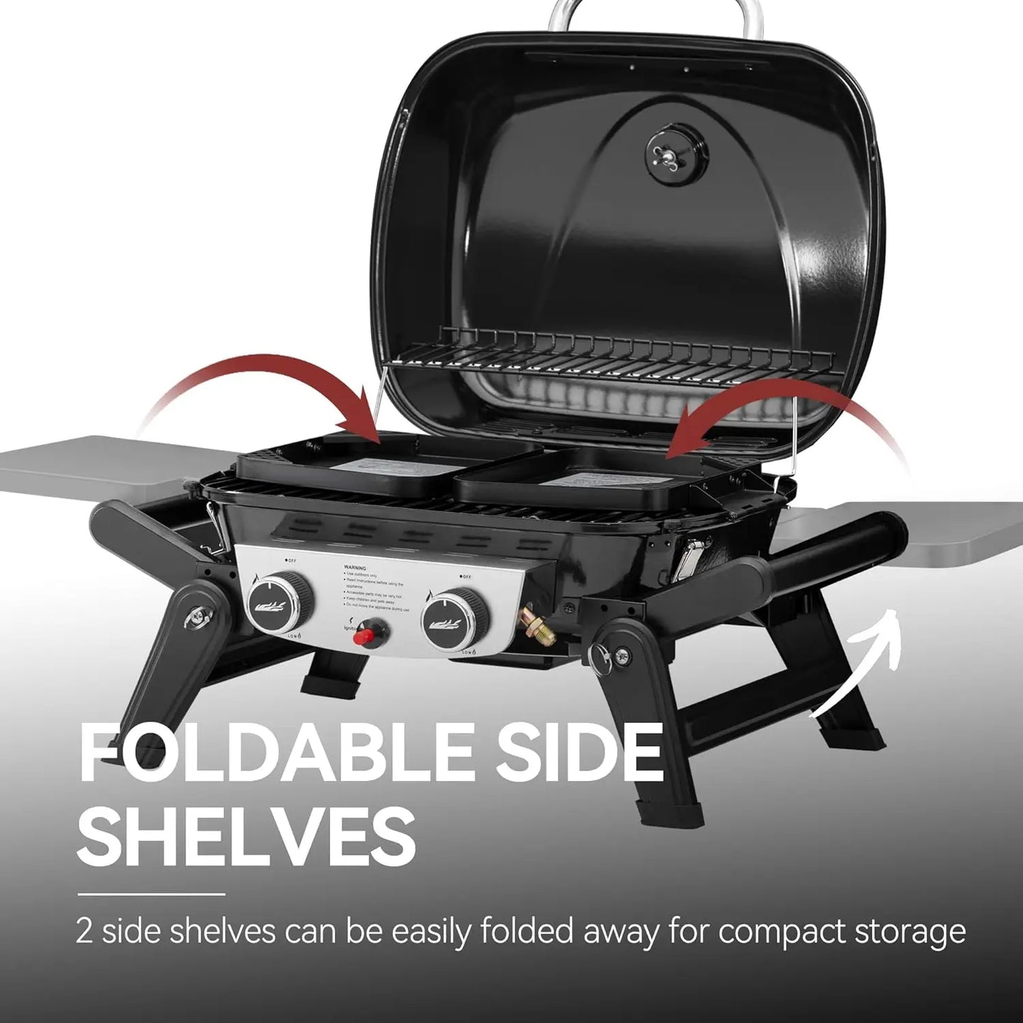 2-Burner Portable Propane Gas Grill Foldable Side Tables Legs Warming Rack Outdoor Travel Picnic Tailgate Camping, Custom