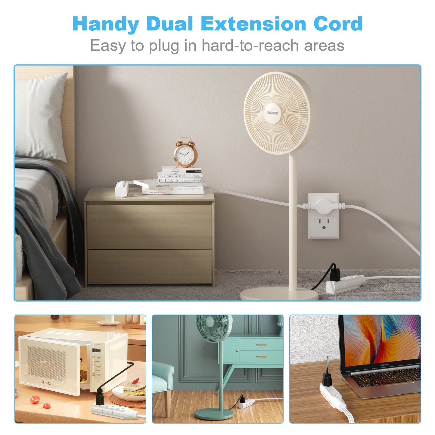12 FT Twin Extension Cord Power Strip with 6 AC Outlet 3 Prong Plug Extender Double Electric Extension Cable Wire Splitter 16AWG
