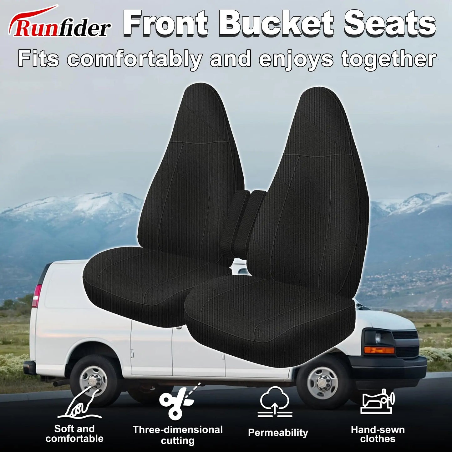 600D Heavy Duty Seat Covers for Chevy Express 2010-2025 Front Bucket Seats, Durable Oxford Protective Covers with Handle Access,