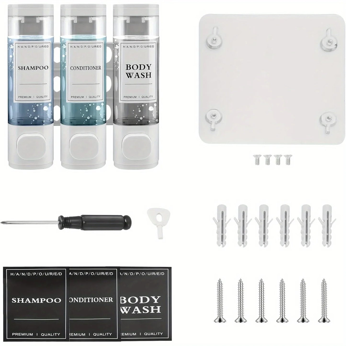 Wall Mounted Soap Dispenser Shower Gel Dispenser 3 in 1 Shampoo and Conditioner Dispenser No Drilling Required ABS Material