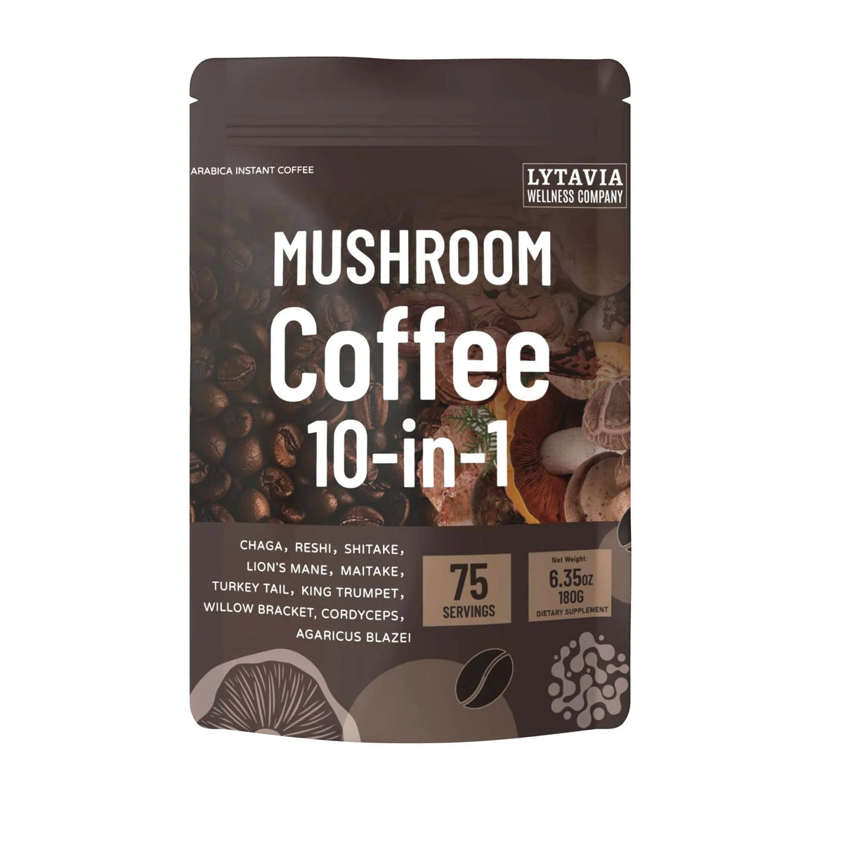 Mushroom Coffee With 10 Adaptogenic Mushrooms And MCT Oil, USA Grown Instant Coffee, With Turkey Tail, Shiitake, Lion'S Mane