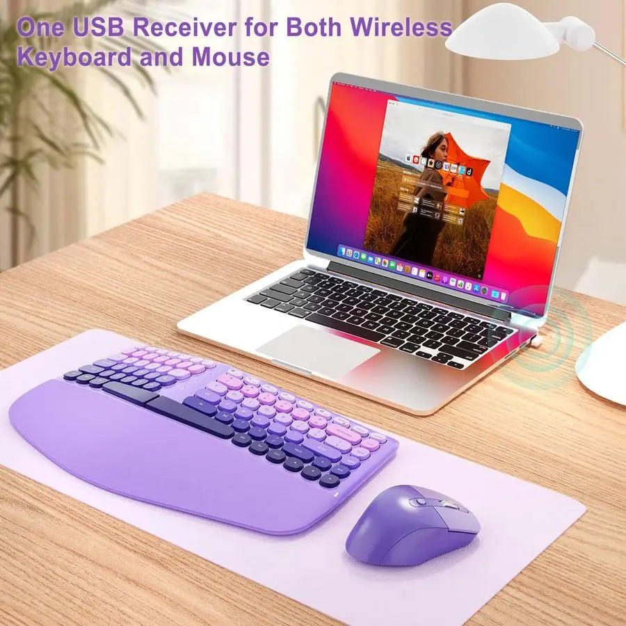 Wireless Keyboard and Mouse, Mechanical Gaming Set with Wrist Rest amp OTG amp Brush Ideal for Windows PC, Home, Office and Coll