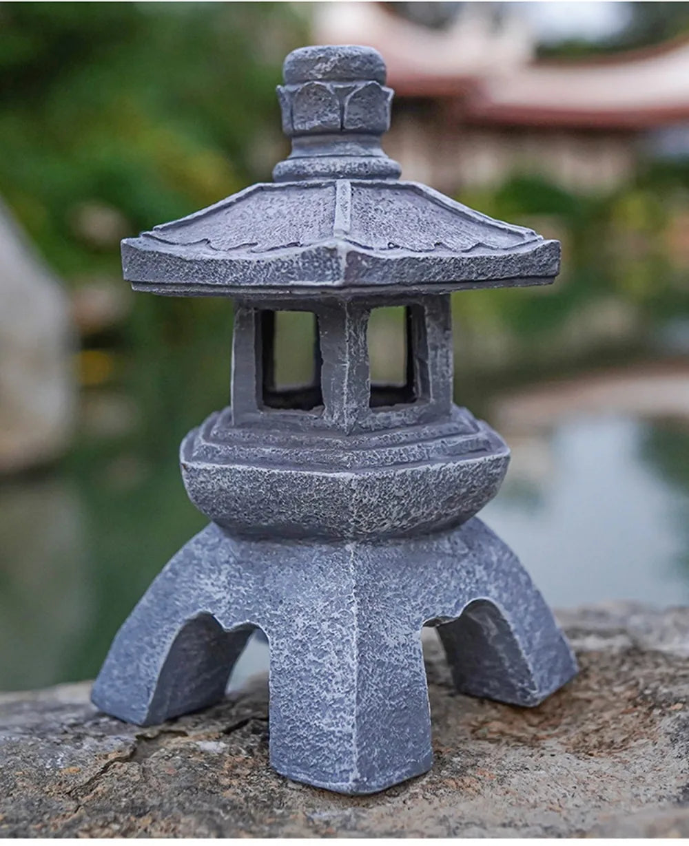 Solar Powered Lamp Garden Accessories Oriental Stone Pagoda Sculpture Zen Palace Lantern Outdoor Light Garden Ornament