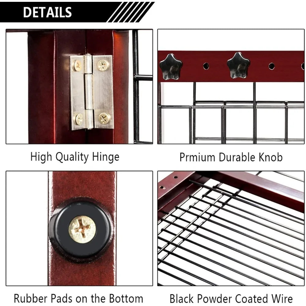 Bonnlo Cherry Free Standing Dog Gate 37"-68" Wide Adjustable Wooden Pet Fence Indoor for Fireplace Stairs Doorways Christmas Tre