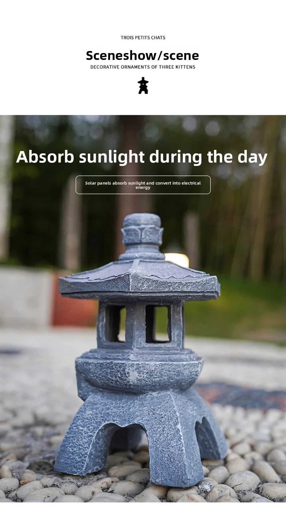 Solar Powered Lamp Garden Accessories Oriental Stone Pagoda Sculpture Zen Palace Lantern Outdoor Light Garden Ornament