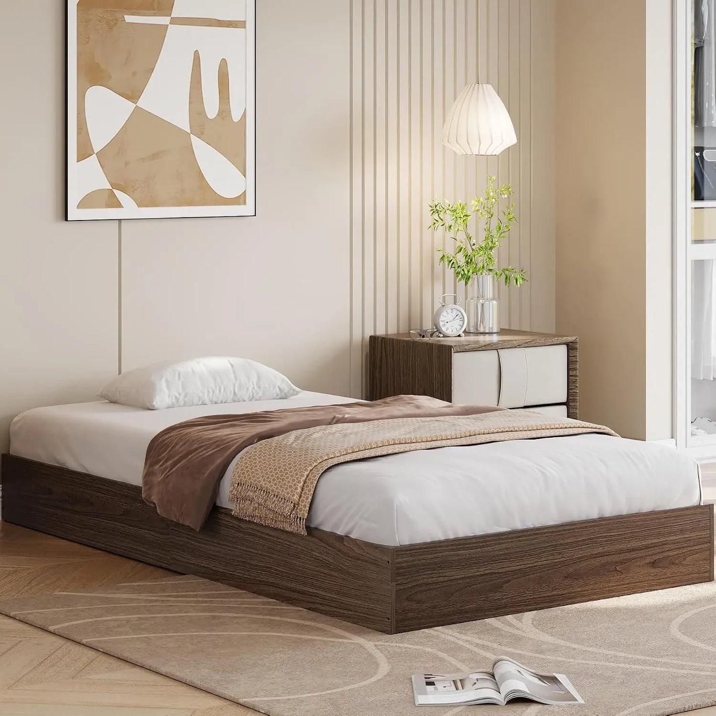 Garvee Living Room Bed Frame Easy Sturdy Assembly Bedroom Frames with Low Profile Design Eco-Friendly Bed Wood Slats Support Home Furniture Without Headboard