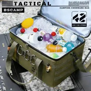 30L/42L/56L Insulated Waterproof Tactical Camping Bag Foldable Outdoor Picnic Tableware Storage Box Large Capacity Field Cookwar