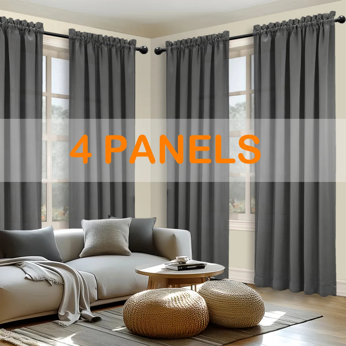 4pcs Light Filtering Curtains - Elegant Colour Fade-Resistant Polyester with Rod Pocket Design, Perfect for Living Room, Bedroom