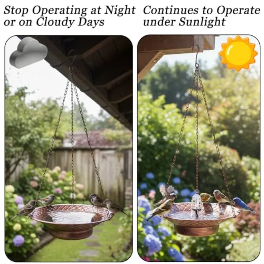 12.6" Hanging Solar Bird Bath Birdbath Fountain Solar Power Metal Bird Bath for Outside Hanging Hanging Bird Fountain for Garde