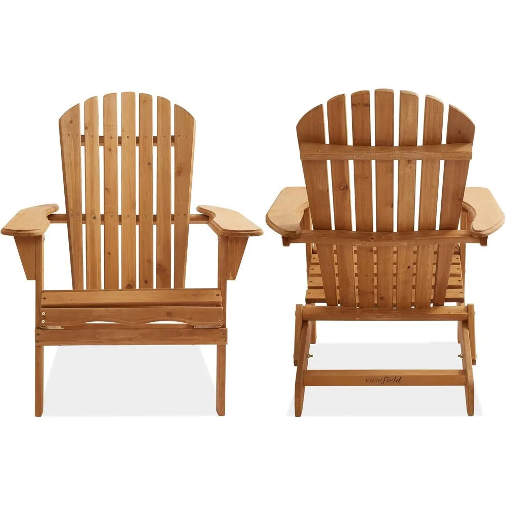 Folding Adirondack Chair Set of 2 Cedar Wood Outdoor Chairs