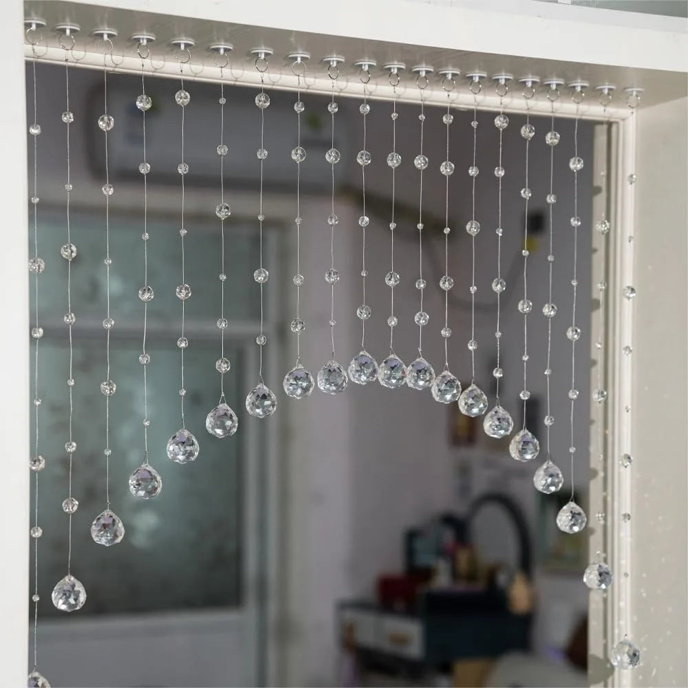 20 Strings Crystal Beaded Curtain, Arched Doorway Room Divider, Hanging Door Curtain for Home, Coffee House, Bedroom