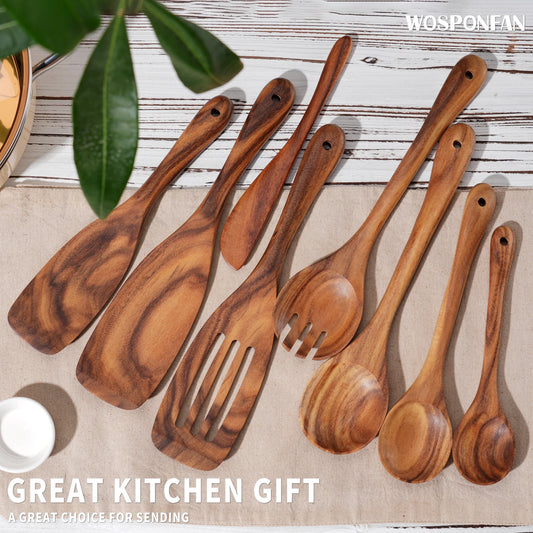 9 Pcs Kitchen Utensils Set, Handmade Wooden Spoons for Cooking
