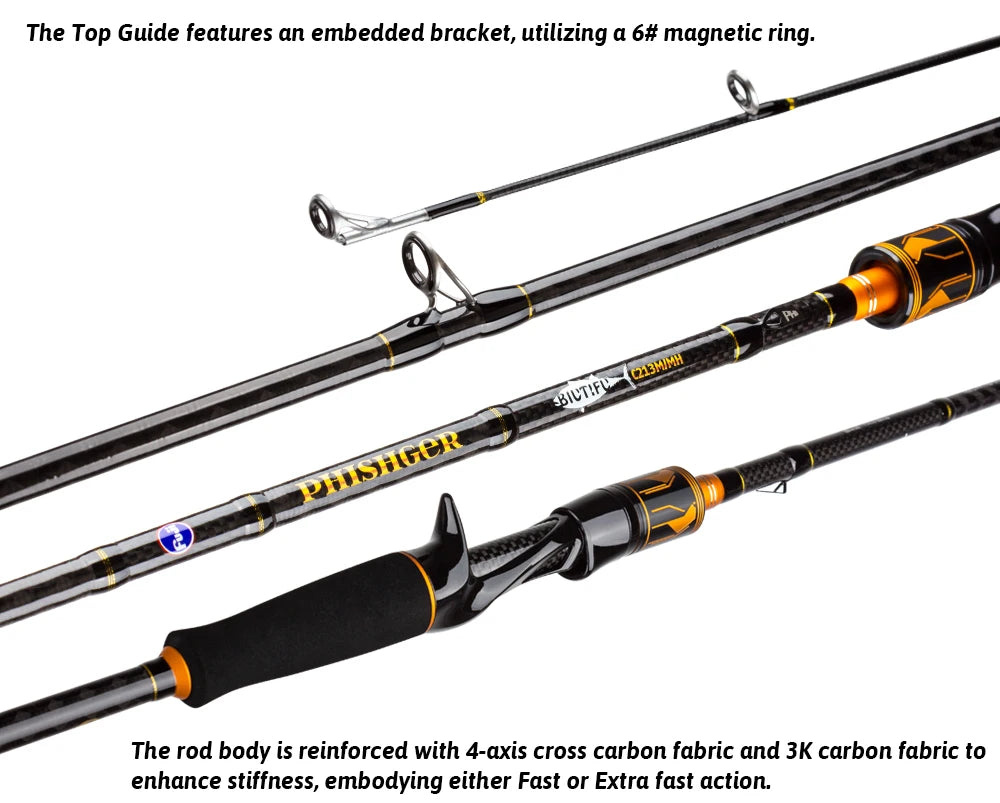 BIUTIFU Spinning Casting 2Tips Fishing Rods 1.8m 1.98m 2.1m 2.25m 2.4m 2.55m 2.7m Fuji Guide 2 Sections T1000 Carbon Baitcasting 7-80g Lure Bass Pike Fast Surf Pole