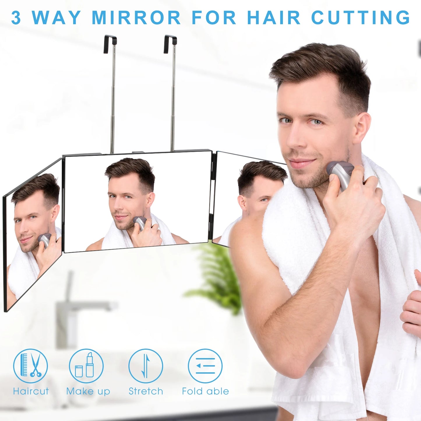 3 Way Mirror for Hair Cutting, Barber Mirror Self Cut, Haircut Mirror to See Back of Head, 360 Mirror for Haircuts for Men