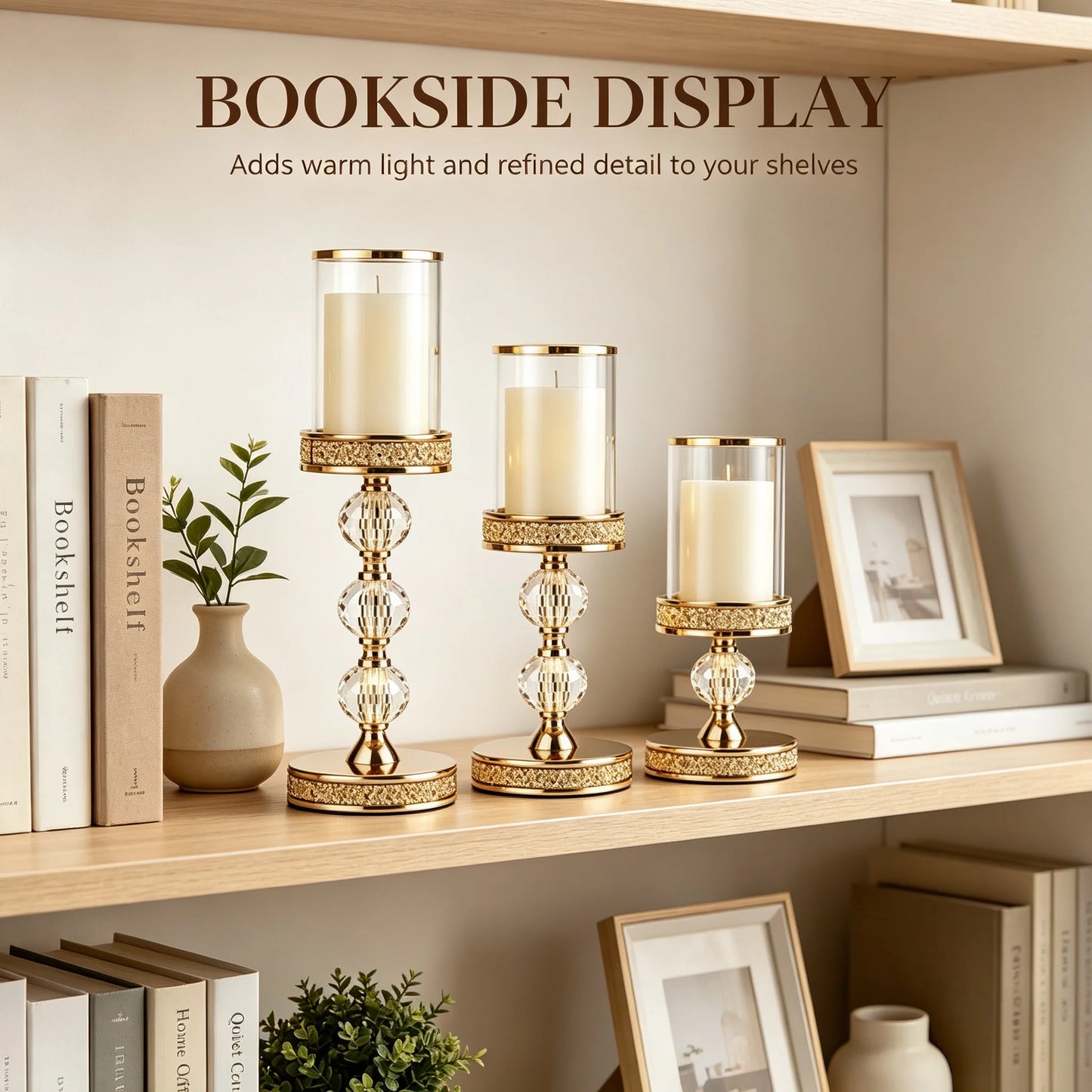 Modern Metal Candlestick Holders With Glass Shield And Beads